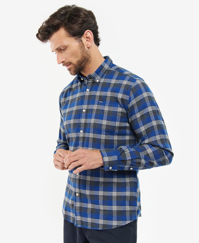 Barbour Brockwell Tailored Fit Férfi Ingek Kék | 521049-EID