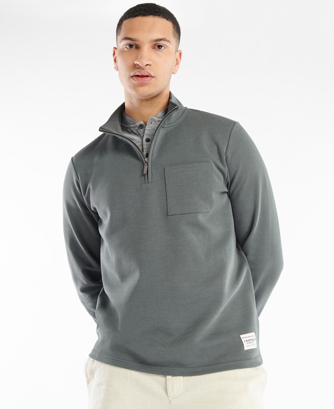 Barbour Broughton Half Zip Férfi Pulóverek Szürke | 189270-CYW