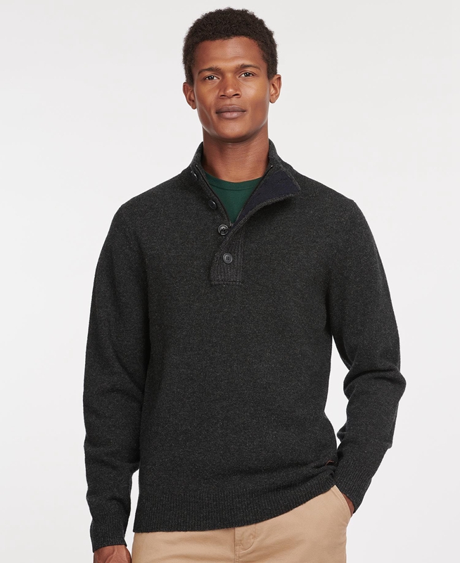 Barbour Essential Patch Half Zip Férfi Pulóverek Fekete | 201596-FCN