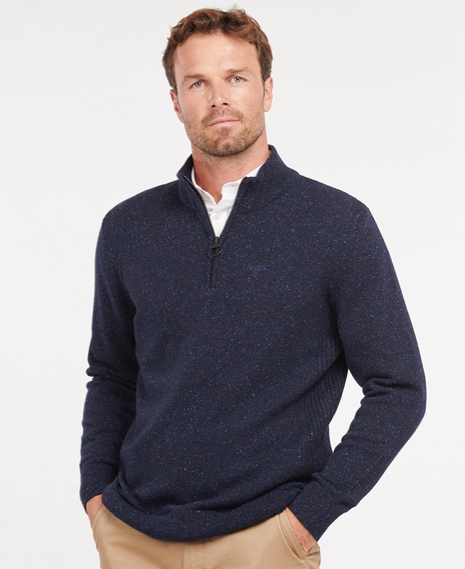 Barbour Essential Tisbury Half Zip Férfi Pulóverek Sötétkék | 492603-POK
