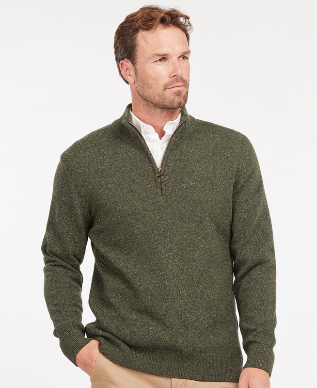 Barbour Essential Tisbury Half Zip Férfi Pulóverek Olivazöld | 526930-GDC