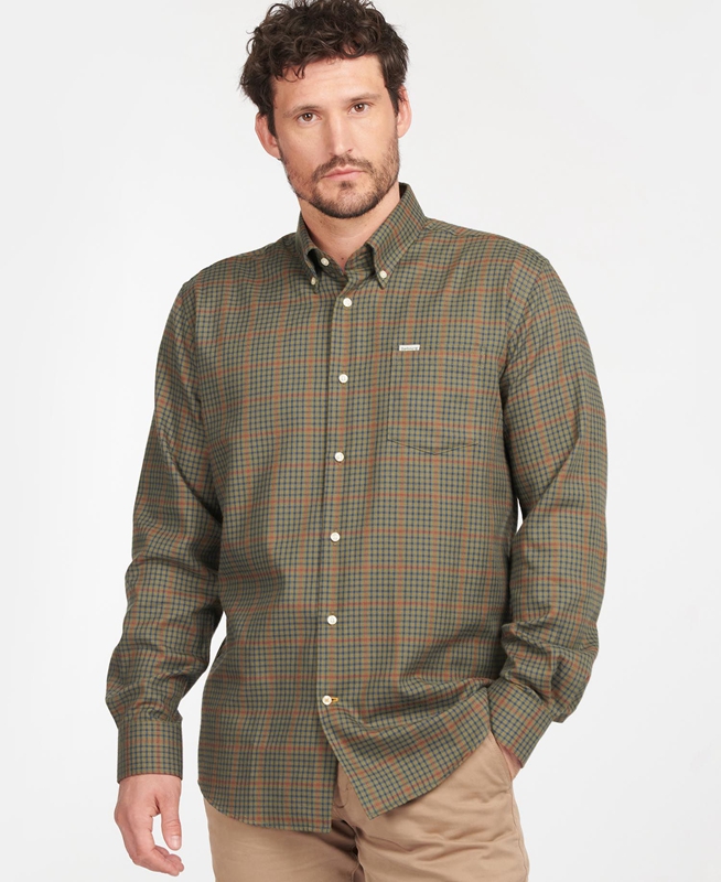 Barbour Hemd Henderson Thermo Weave Férfi Ingek Olivazöld | 780421-QCI
