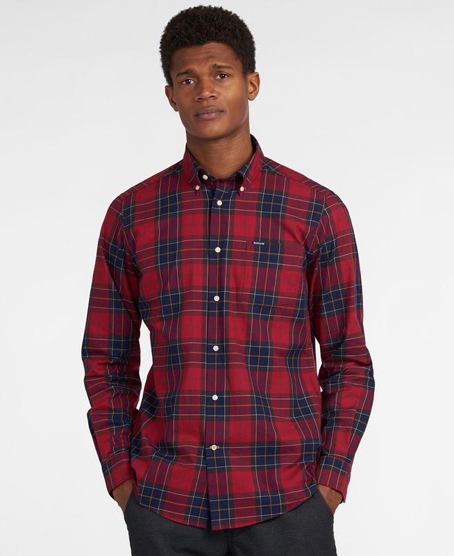 Barbour Hemd Wetheram Tailored Férfi Ingek Piros | 420951-PXU