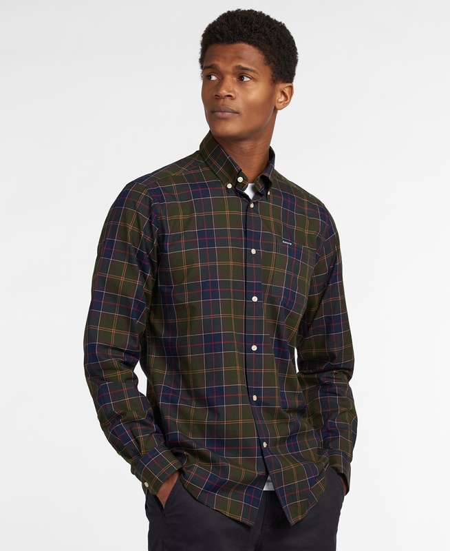 Barbour Hemd Wetheram Tailored Férfi Ingek Olivazöld | 658794-EDK