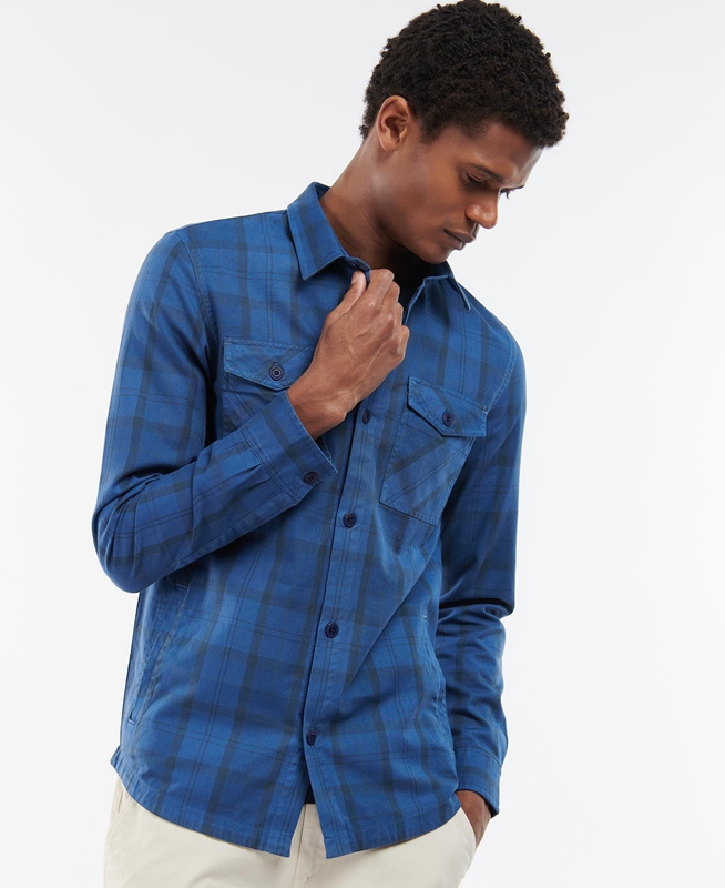 Barbour Overdyed Cannich Overshirt Férfi Ingek Kék | 850432-EKA