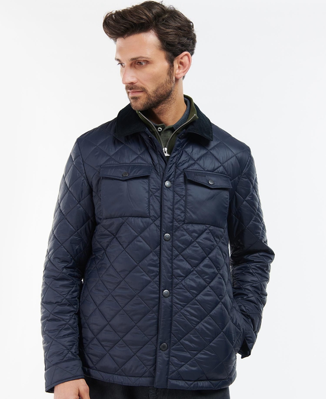 Barbour Shirt Férfi Vattázott Kabát Sötétkék | 107432-MKN