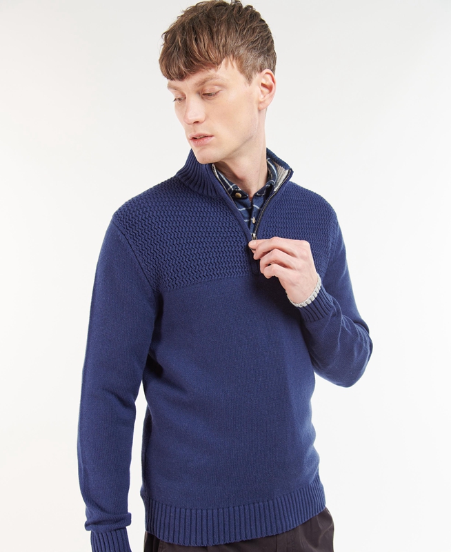 Barbour Shoal Half Zip Férfi Pulóverek Kék | 315682-VDA