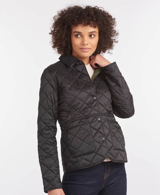 Barbour Steppjacke Deveron Női Vattázott Kabát Fekete | 367512-HAL