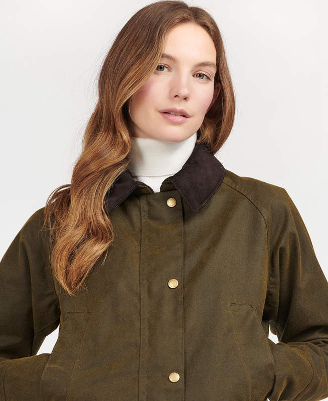 Barbour Acorn Waxed Pamut Női Viaszos Kabát Zöld | 238540-GDF