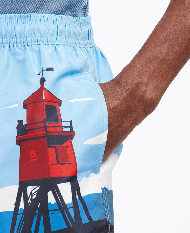 Barbour Beacon Print Swim Férfi Nadrág Kék | 806471-KWV