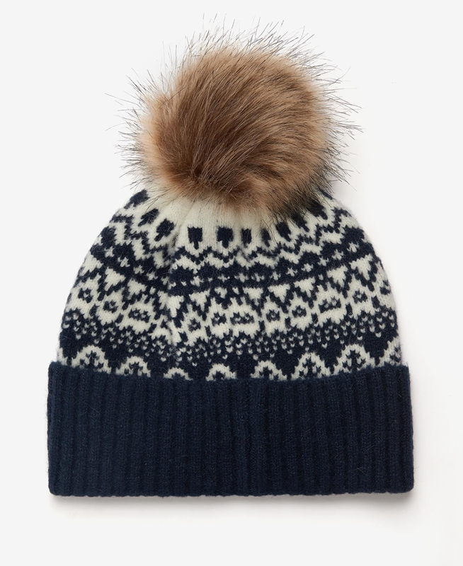 Barbour Beanie Alpine Fair Isle Pom Női Kalap Sötétkék | 627538-YJH
