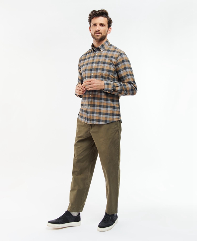 Barbour Brockwell Tailored Fit Férfi Ingek Bézs | 053692-GXE