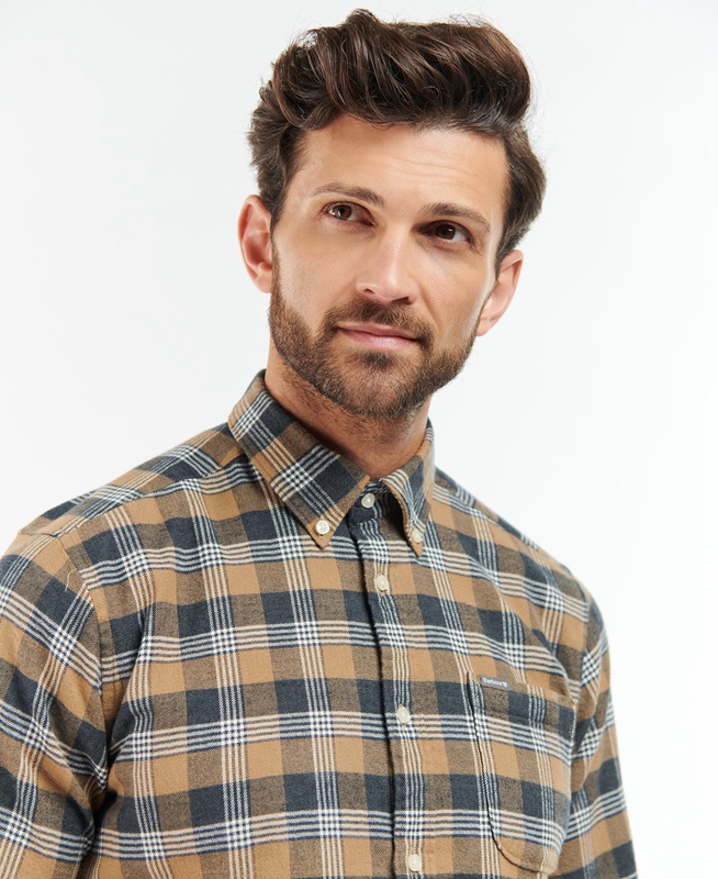 Barbour Brockwell Tailored Fit Férfi Ingek Bézs | 053692-GXE