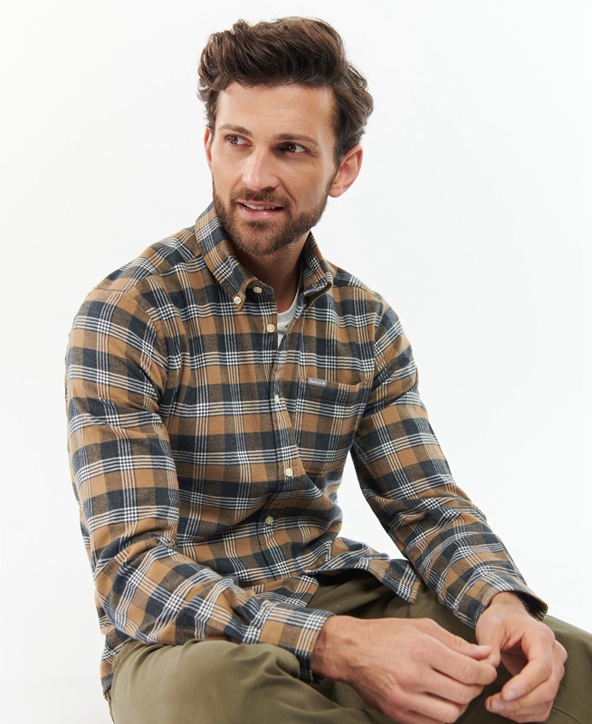 Barbour Brockwell Tailored Fit Férfi Ingek Bézs | 053692-GXE