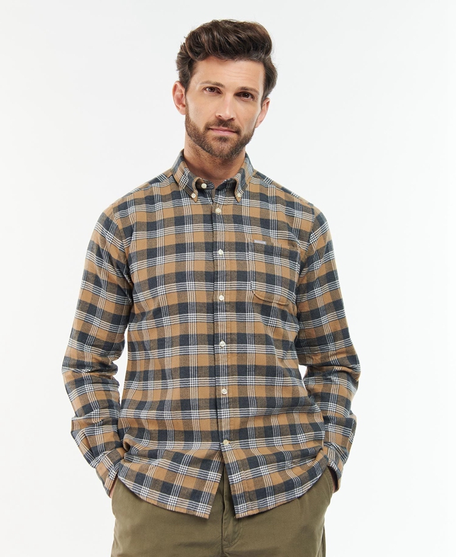 Barbour Brockwell Tailored Fit Férfi Ingek Bézs | 053692-GXE