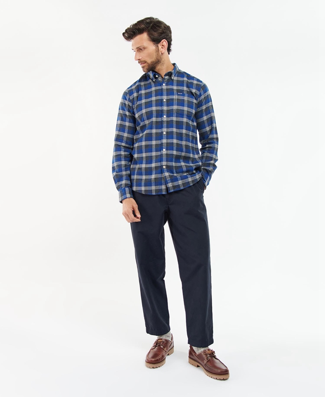 Barbour Brockwell Tailored Fit Férfi Ingek Kék | 521049-EID