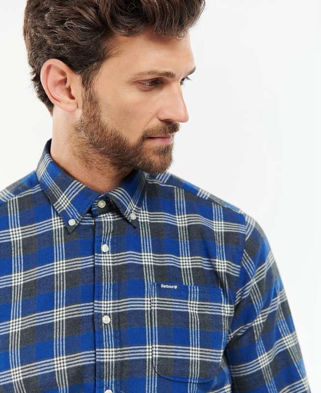 Barbour Brockwell Tailored Fit Férfi Ingek Kék | 521049-EID
