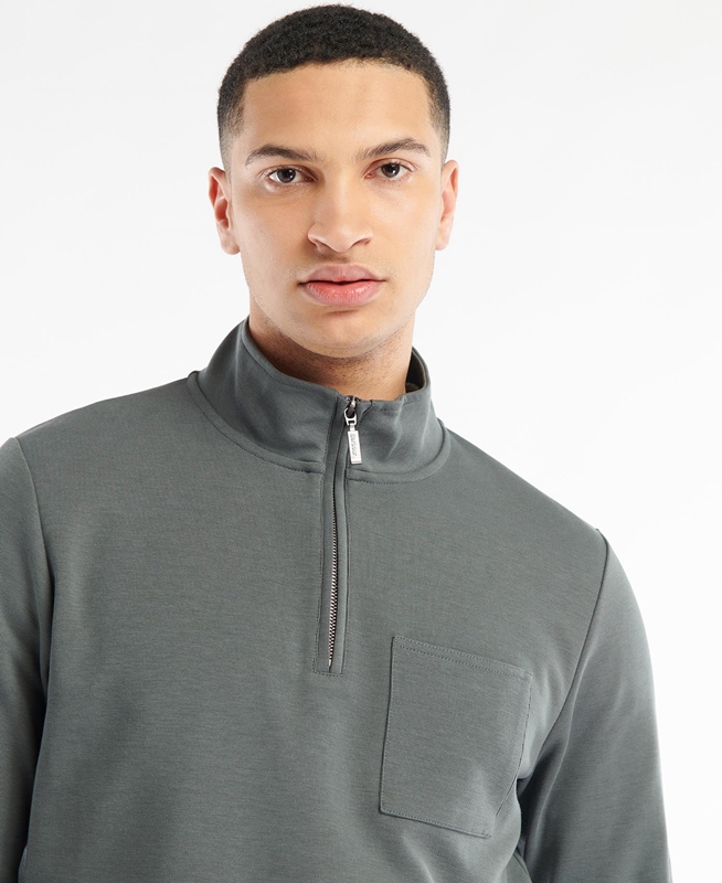 Barbour Broughton Half Zip Férfi Pulóverek Szürke | 189270-CYW