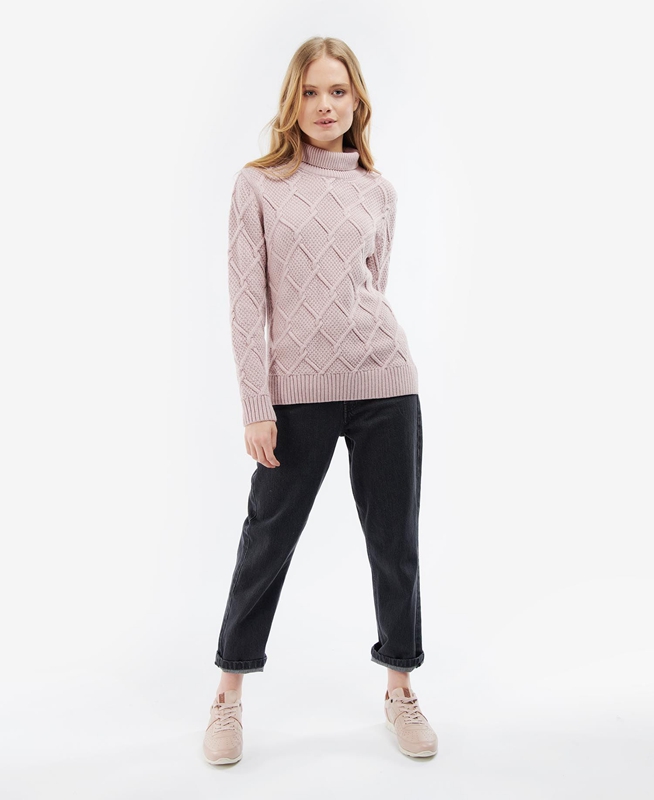 Barbour Burne Roll Neck Knit Női Pulóverek Rózsaszín | 578490-CWF