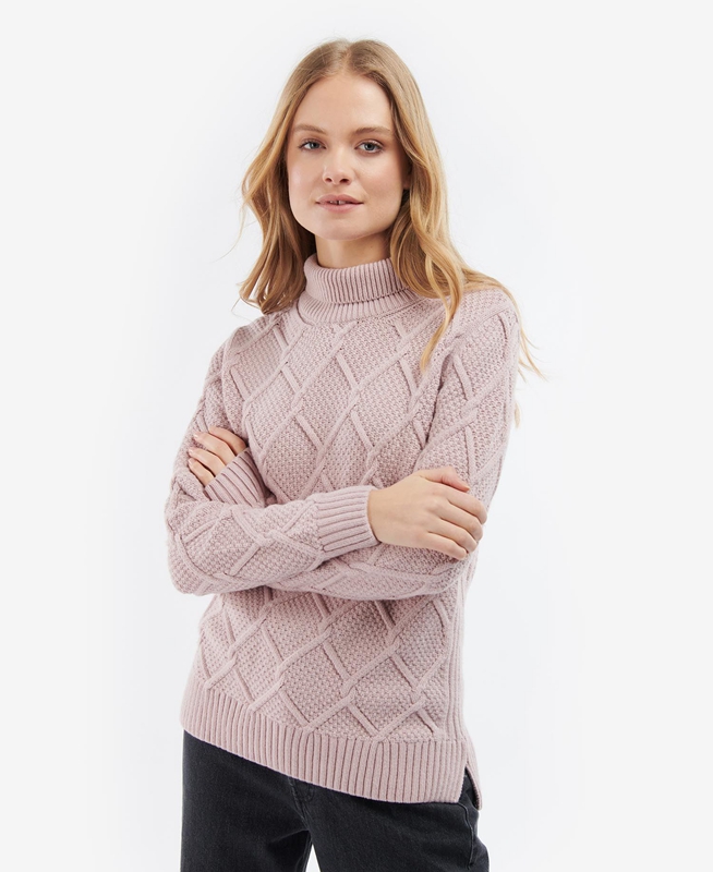 Barbour Burne Roll Neck Knit Női Pulóverek Rózsaszín | 578490-CWF