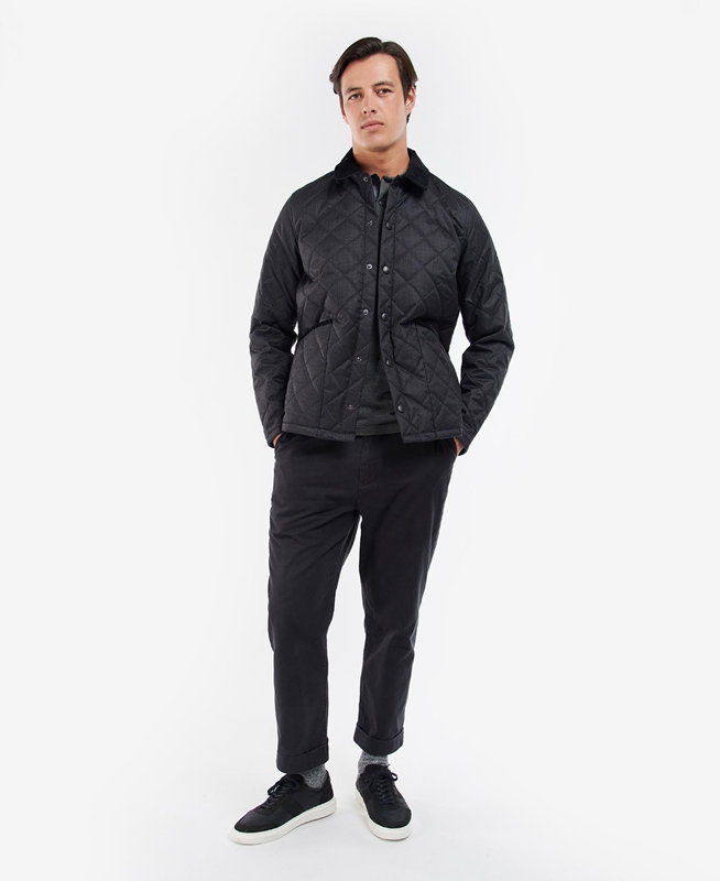 Barbour Checked Heron Férfi Vattázott Kabát Fekete | 896501-GYF