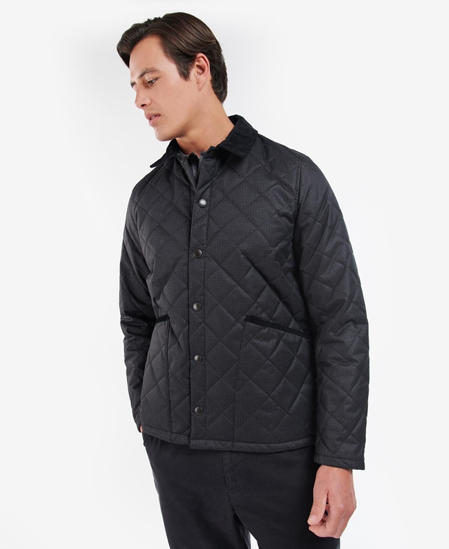 Barbour Checked Heron Férfi Vattázott Kabát Fekete | 896501-GYF