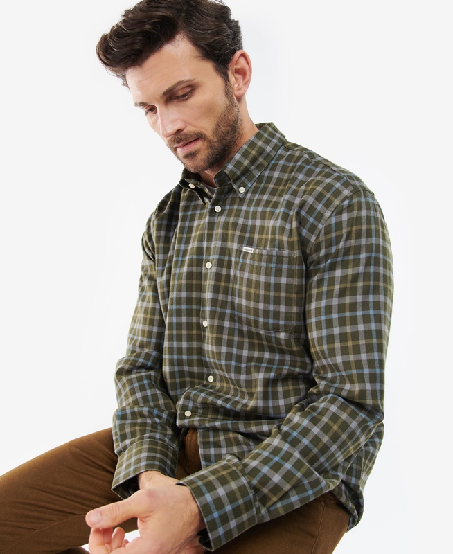 Barbour Coll Thermo Férfi Ingek Olivazöld | 809632-AVW