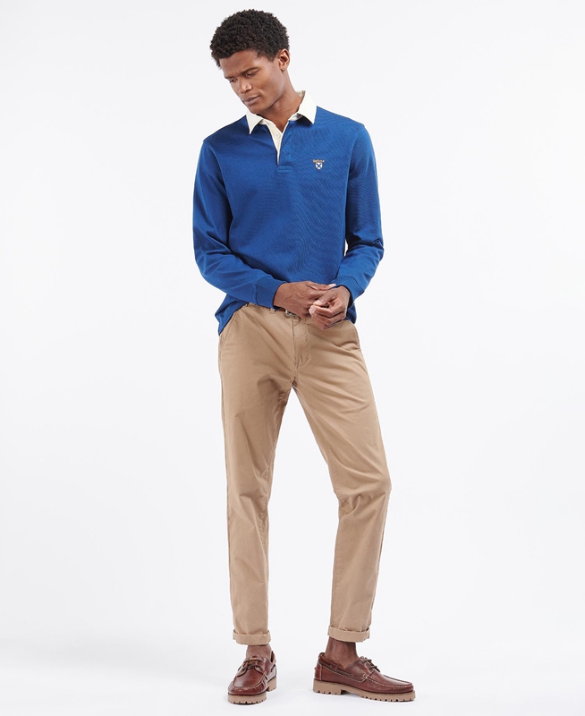 Barbour Crest Rugby Top Férfi Polo shirts Kék | 958371-SMH