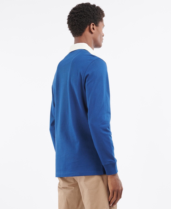 Barbour Crest Rugby Top Férfi Polo shirts Kék | 958371-SMH