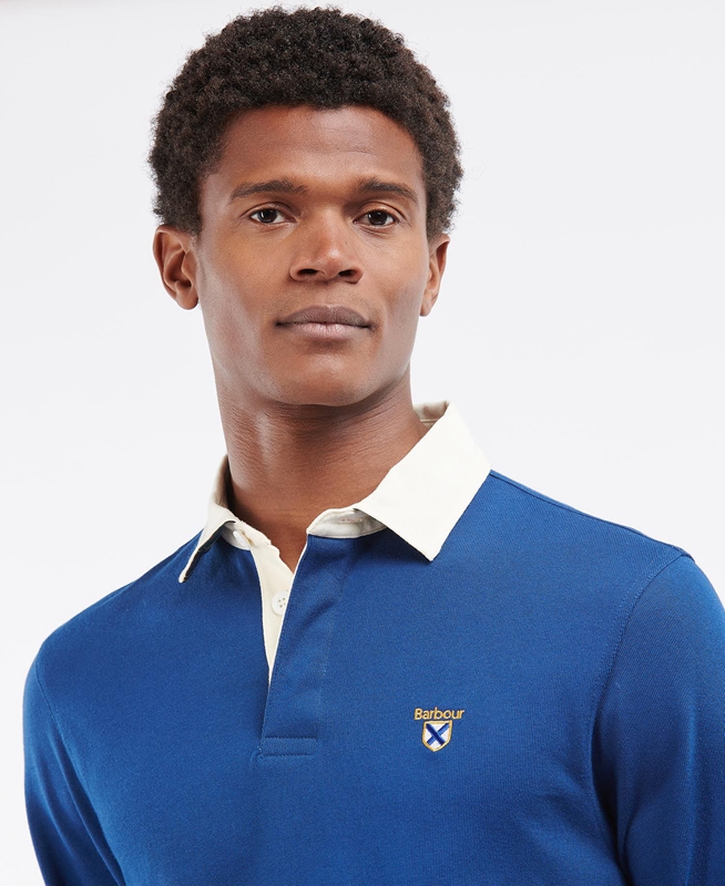 Barbour Crest Rugby Top Férfi Polo shirts Kék | 958371-SMH