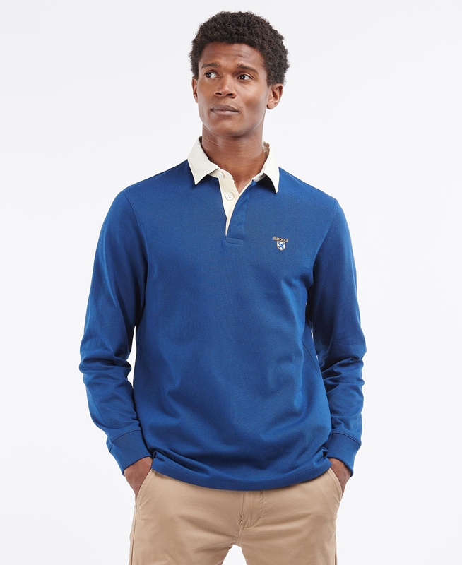 Barbour Crest Rugby Top Férfi Polo shirts Kék | 958371-SMH