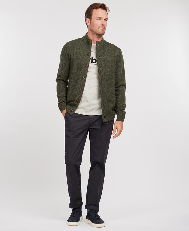 Barbour Essential Cardigan Tisbury Zip Through Férfi Pulóverek Zöld | 138256-DYP