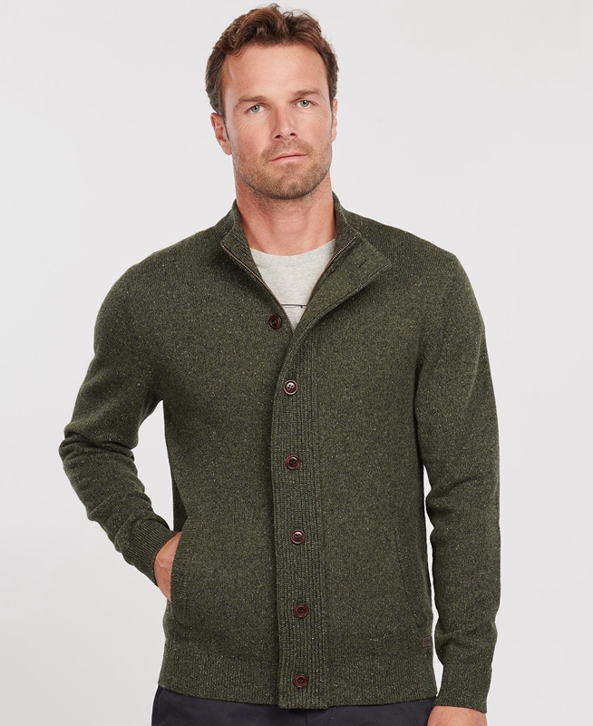Barbour Essential Cardigan Tisbury Zip Through Férfi Pulóverek Zöld | 138256-DYP