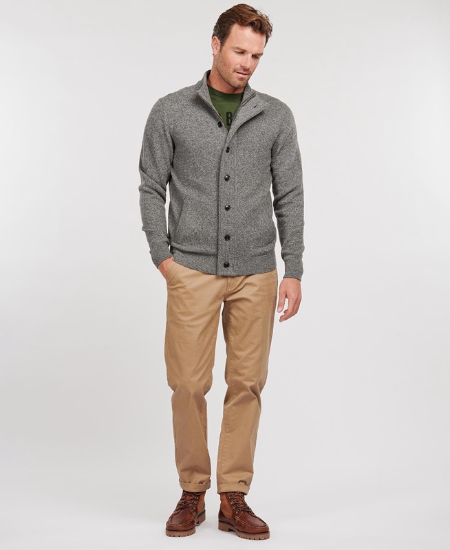 Barbour Essential Cardigan Tisbury Zip Through Férfi Pulóverek Szürke | 693285-UWS