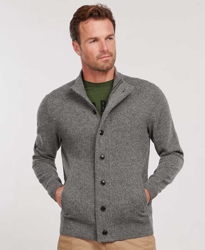 Barbour Essential Cardigan Tisbury Zip Through Férfi Pulóverek Szürke | 693285-UWS
