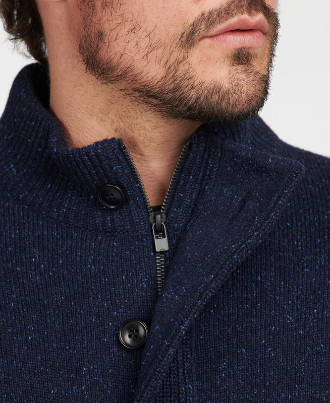 Barbour Essential Cardigan Tisbury Zip Through Férfi Pulóverek Sötétkék | 976410-ZVC