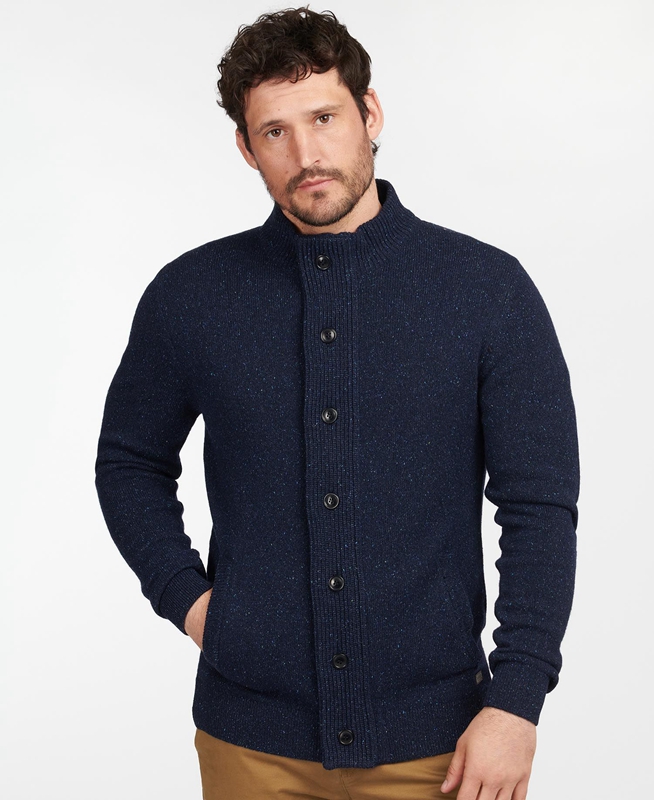 Barbour Essential Cardigan Tisbury Zip Through Férfi Pulóverek Sötétkék | 976410-ZVC