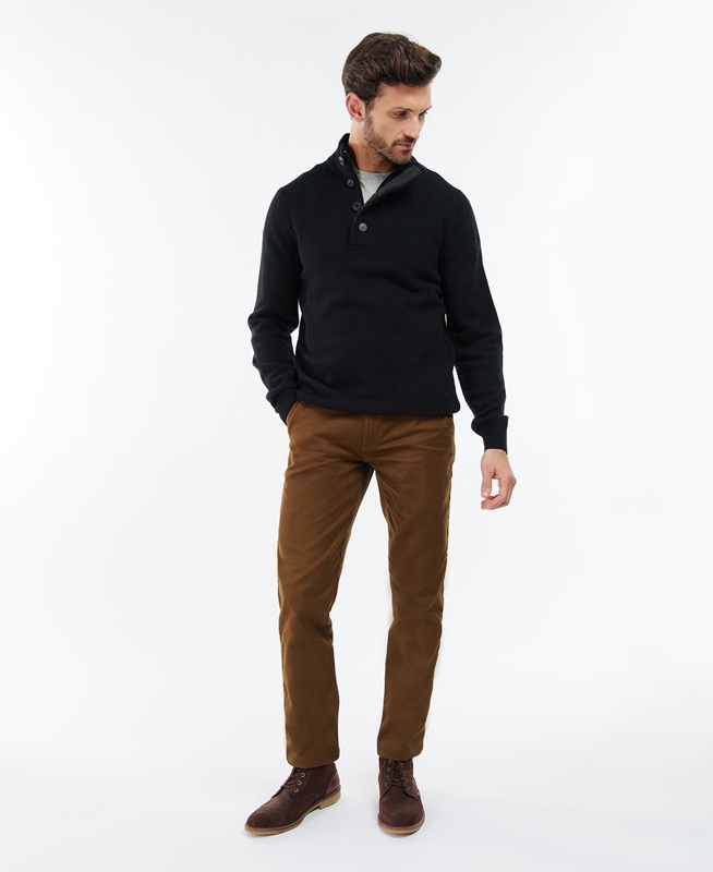 Barbour Essential Elbow Patch Férfi Pulóverek Fekete | 913460-TMJ
