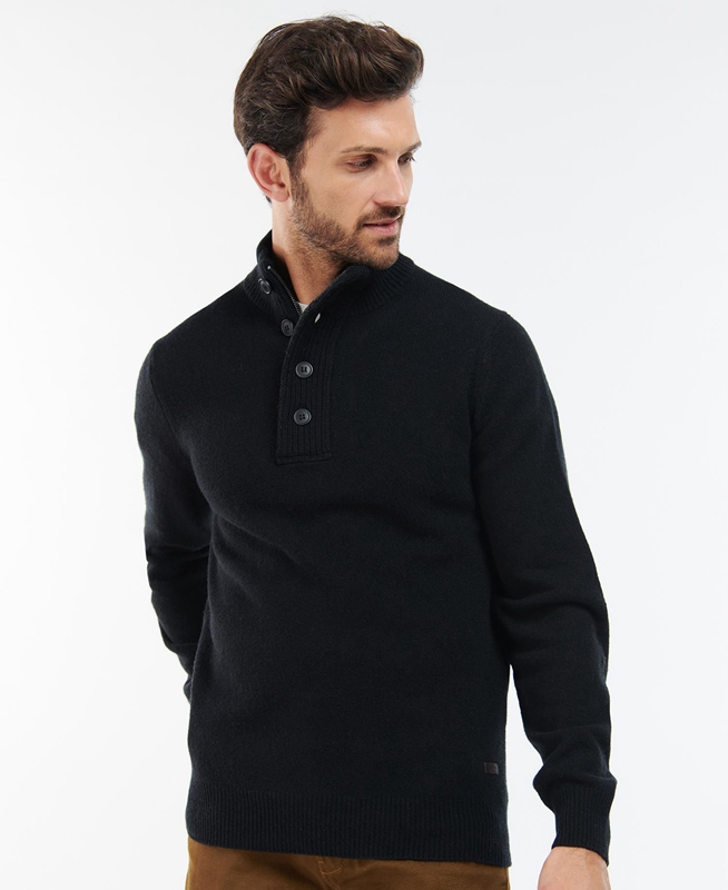Barbour Essential Elbow Patch Férfi Pulóverek Fekete | 913460-TMJ