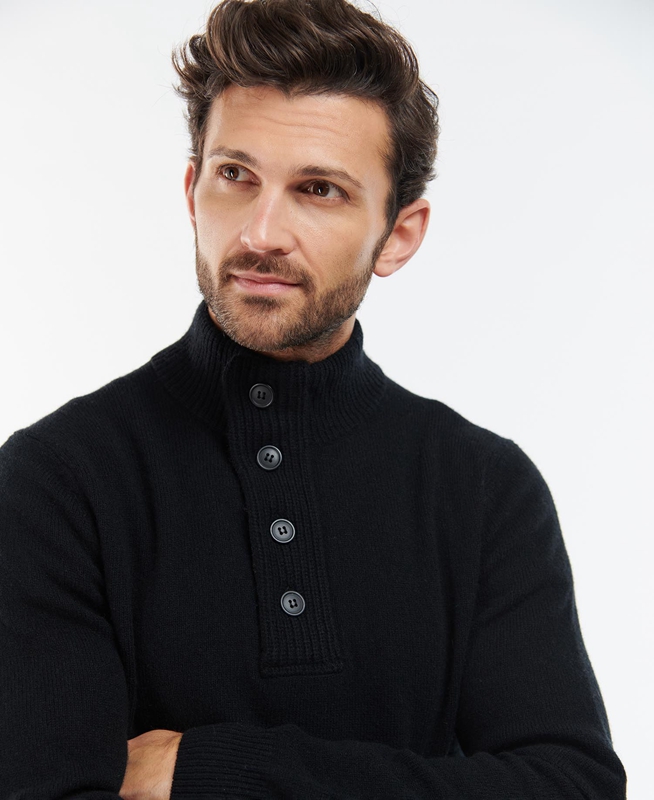 Barbour Essential Elbow Patch Férfi Pulóverek Fekete | 913460-TMJ
