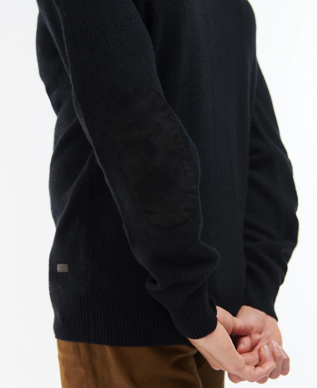 Barbour Essential Elbow Patch Férfi Pulóverek Fekete | 913460-TMJ