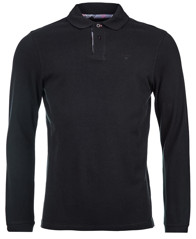 Barbour Essential Langarmshirt Sports Férfi Polo shirts Fekete | 084516-TAC