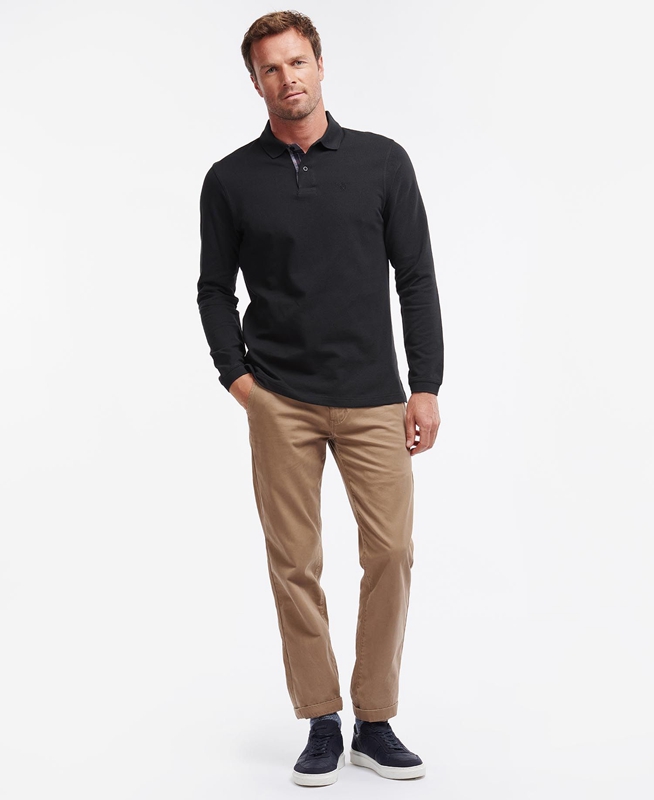 Barbour Essential Langarmshirt Sports Férfi Polo shirts Fekete | 084516-TAC