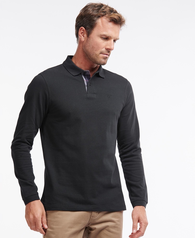 Barbour Essential Langarmshirt Sports Férfi Polo shirts Fekete | 084516-TAC
