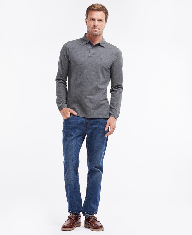 Barbour Essential Langarmshirt Sports Férfi Polo shirts Szürke | 305849-WAN