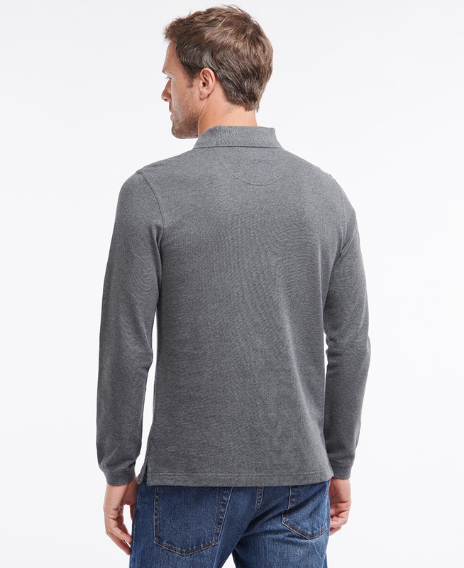 Barbour Essential Langarmshirt Sports Férfi Polo shirts Szürke | 305849-WAN