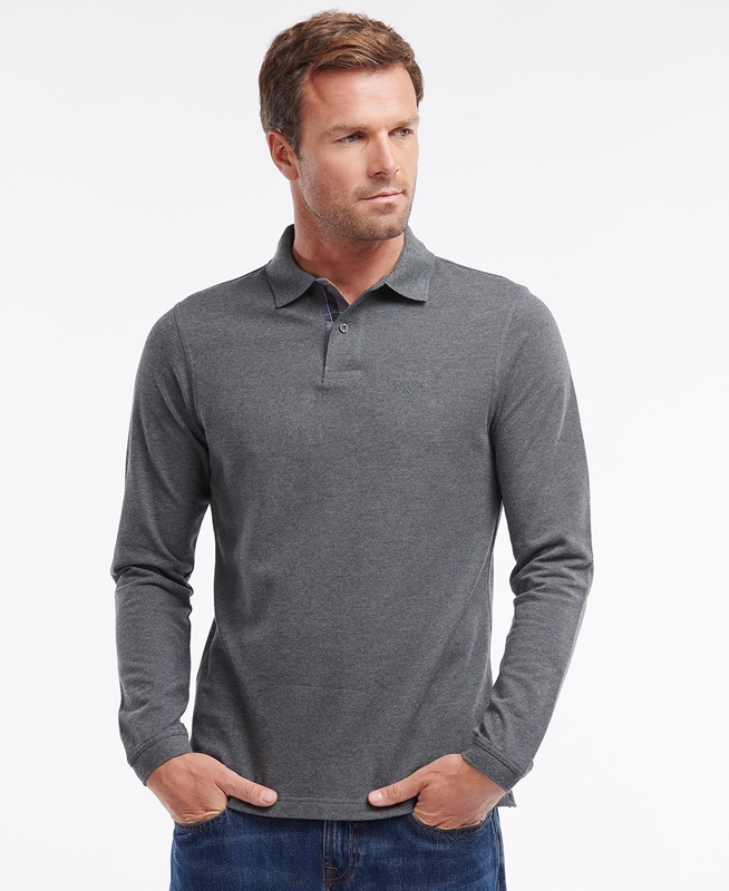 Barbour Essential Langarmshirt Sports Férfi Polo shirts Szürke | 305849-WAN