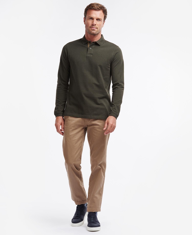Barbour Essential Langarmshirt Sports Férfi Polo shirts Zöld | 452671-HXZ