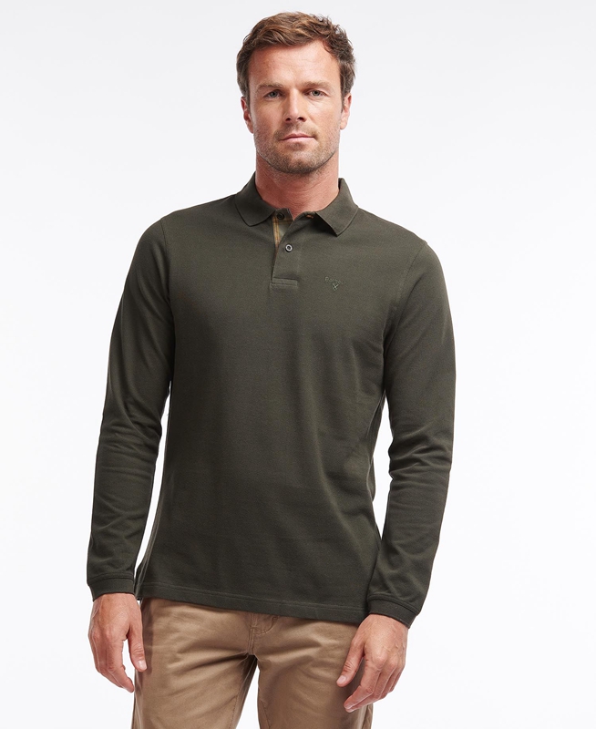 Barbour Essential Langarmshirt Sports Férfi Polo shirts Zöld | 452671-HXZ