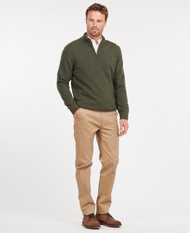 Barbour Essential Tisbury Half Zip Férfi Pulóverek Olivazöld | 526930-GDC